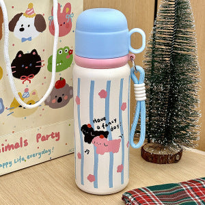 Women's Insulated Water Bottle BPA-Free Plastic Double Wall Leak-Proof Lid with Carry Handle and Animal Design