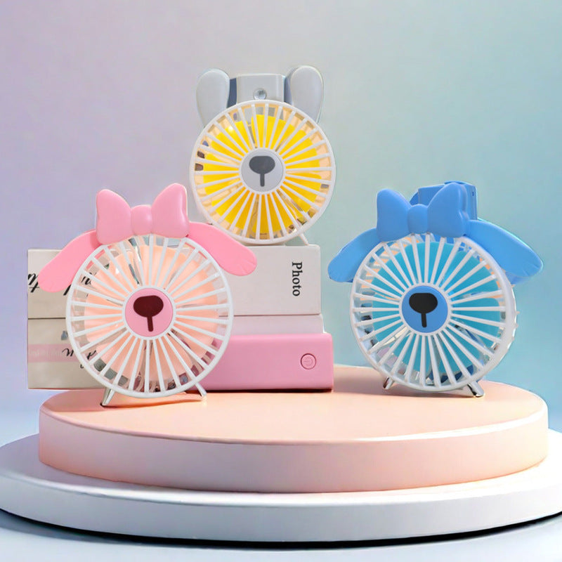 Portable USB Table Fan Compact Quiet Cooling with Bow Decoration for Desk or Nightstand