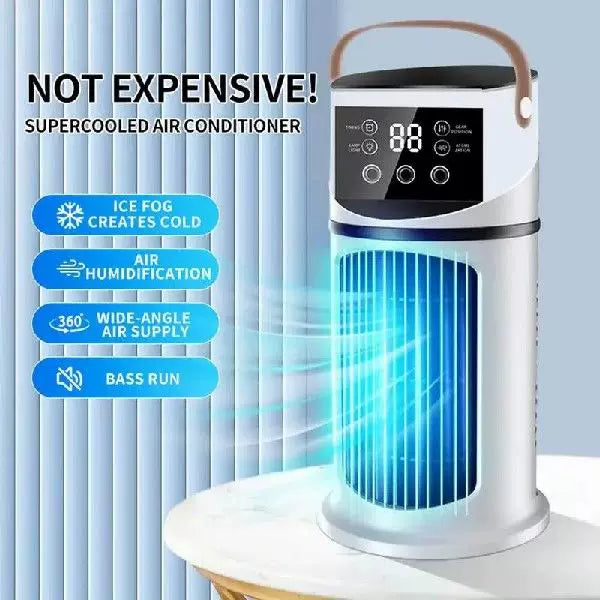 Rechargeable Tower Fan with Touch LED Control Moisturizing Reservoir and Leather Handle