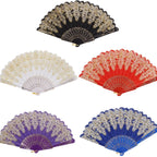 Handcrafted Ladies Fan with Gold Decoration Lightweight Wooden Frame