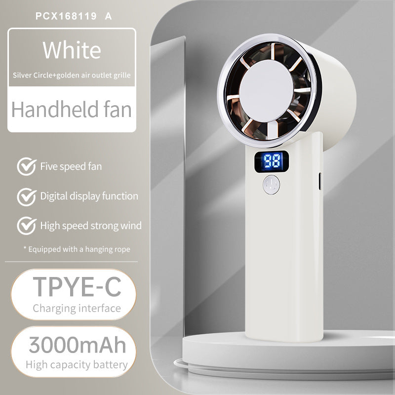 Portable Handheld Fan with Digital Display 5 Speeds 3000mAh Battery