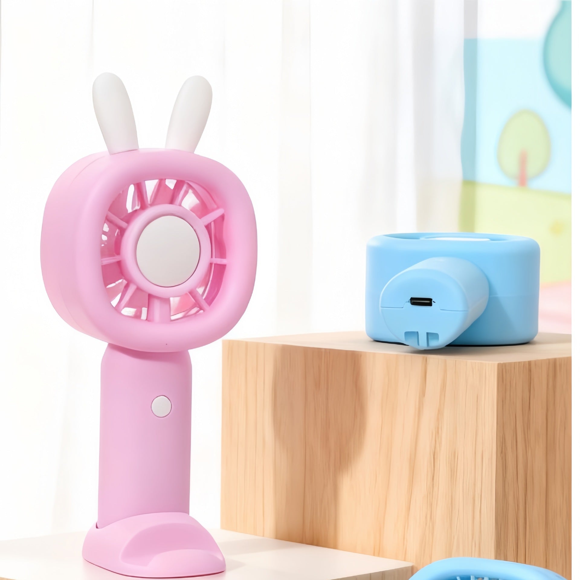 Portable Mini Fan USB Powered Cute Bunny Design Lightweight Personal Cooling Fan