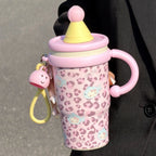 Insulated Women's Drinking Cup With Cute Cat Design Leak-Proof Flip Lid Ergonomic Handle