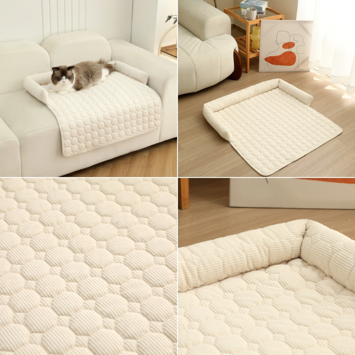 Cozy Cat Bed Plush Ergonomic Raised Sides Non-Slip Base Comfortable Pet Lounger