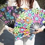 Ladies Folding Fan Colorful Butterfly and Lip Print Motif Lightweight Accessory