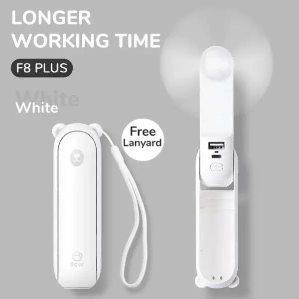 Foldable Rechargeable Portable Mini Fan with USB Power Bank and Lanyard Unisex One Size