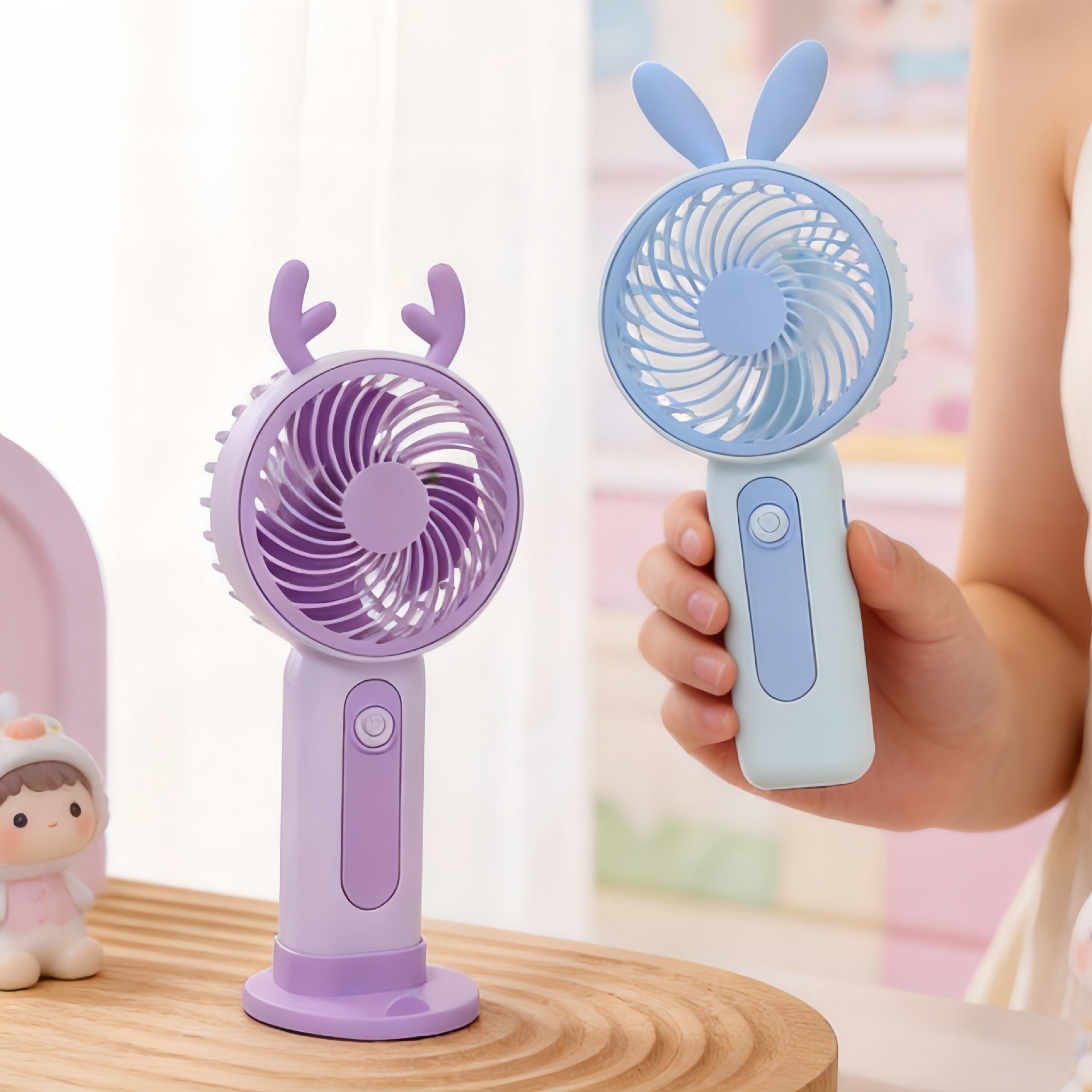 Portable Handheld Fan USB Rechargeable Compact Lightweight Small Ear Design
