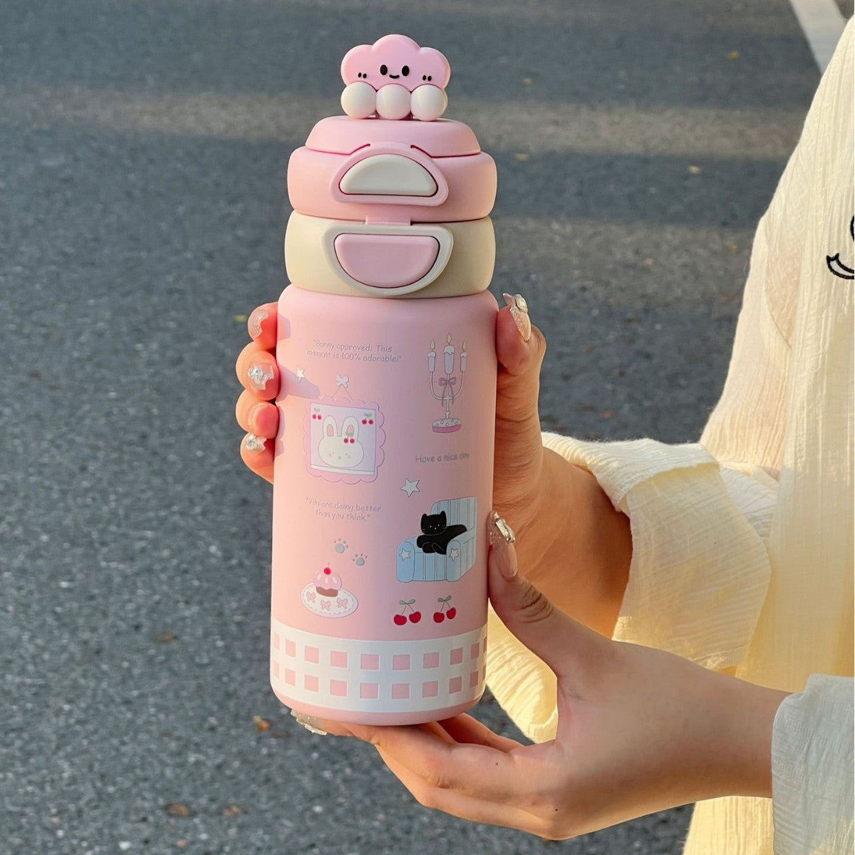 Women's Multifunctional Insulated Thermos Bottle Multi-Chamber Leak-Proof Hot Cold Water Flask