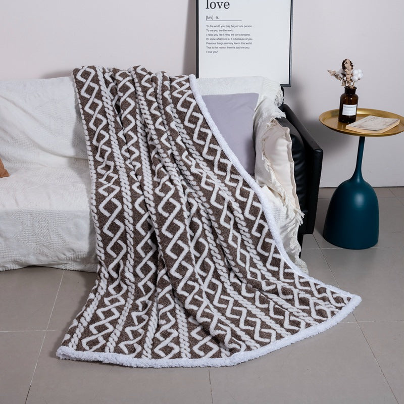 Women’s Reversible Blanket Soft Microfiber Cozy Geometric Pattern White Fluffy Throw