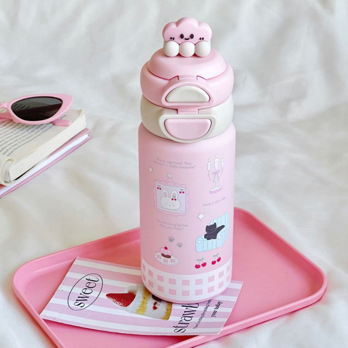 Women’s Water Bottle BPA-Free Plastic Leakproof Lid Floral Shell Design Portable