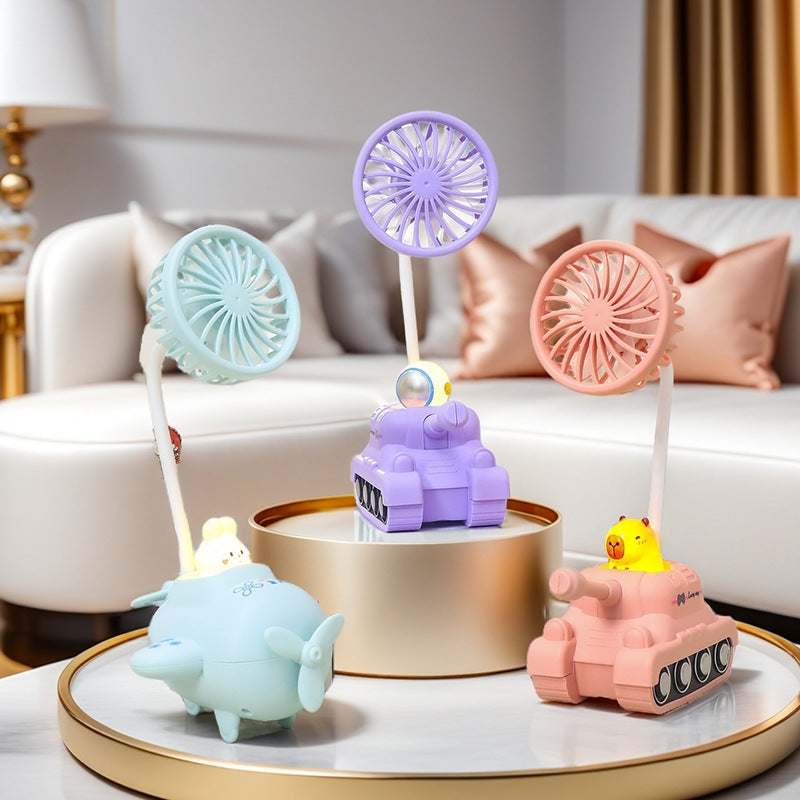 Creative Mini Fan Cute Tank Design Portable Adjustable Tilt Small Desk Fan