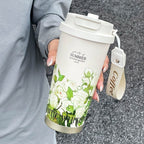 Insulated Travel Mug Leak-Proof Lid Cherry Blossom Design BPA-Free Plastic Handle