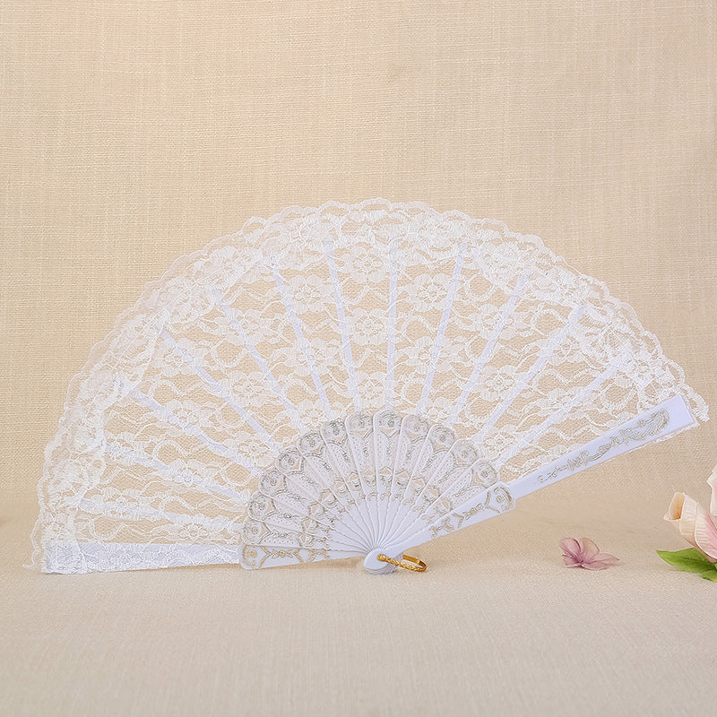 Ladies Lace Hand Fan Elegant Floral Pattern Lightweight Portable