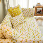 Ladies Sofa Throw Cotton Cover with Yellow White Floral Pattern and Cushions