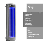 Rechargeable Wireless Tower Fan Portable Quiet Motor 3 Speeds Khaki