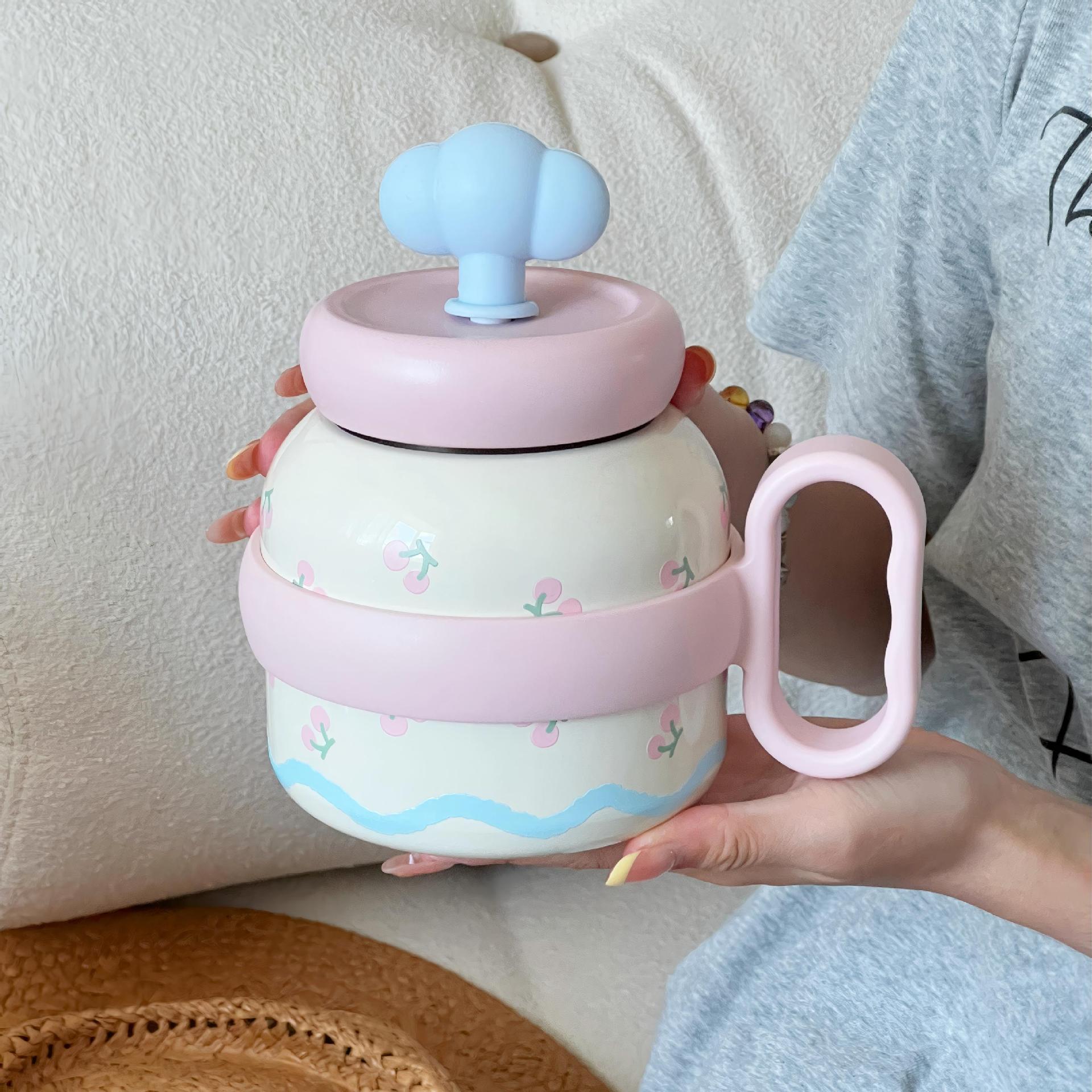 Creative Women's Drinking Bottle with Playful Colorful Design Ergonomic Handle and Secure Lid