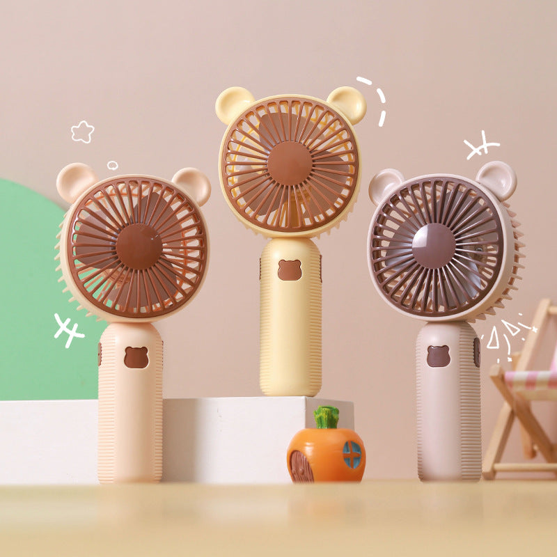 Ladies Hand Fan Portable USB Rechargeable Cute Bear Design 3-Speed Cooling