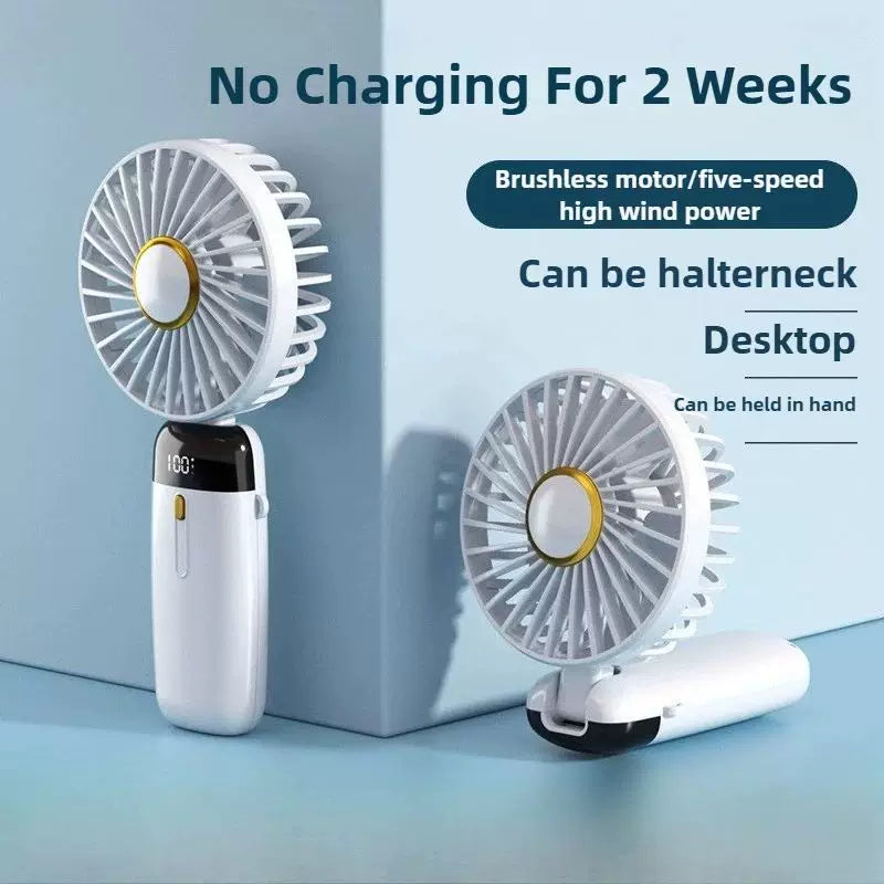 Foldable Rechargeable Hand Fan USB Portable Quiet Desk Fan with LED Display and Detachable Base