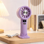 Portable Hand Fan with LCD Display USB Rechargeable Compact Personal Cooling Fan