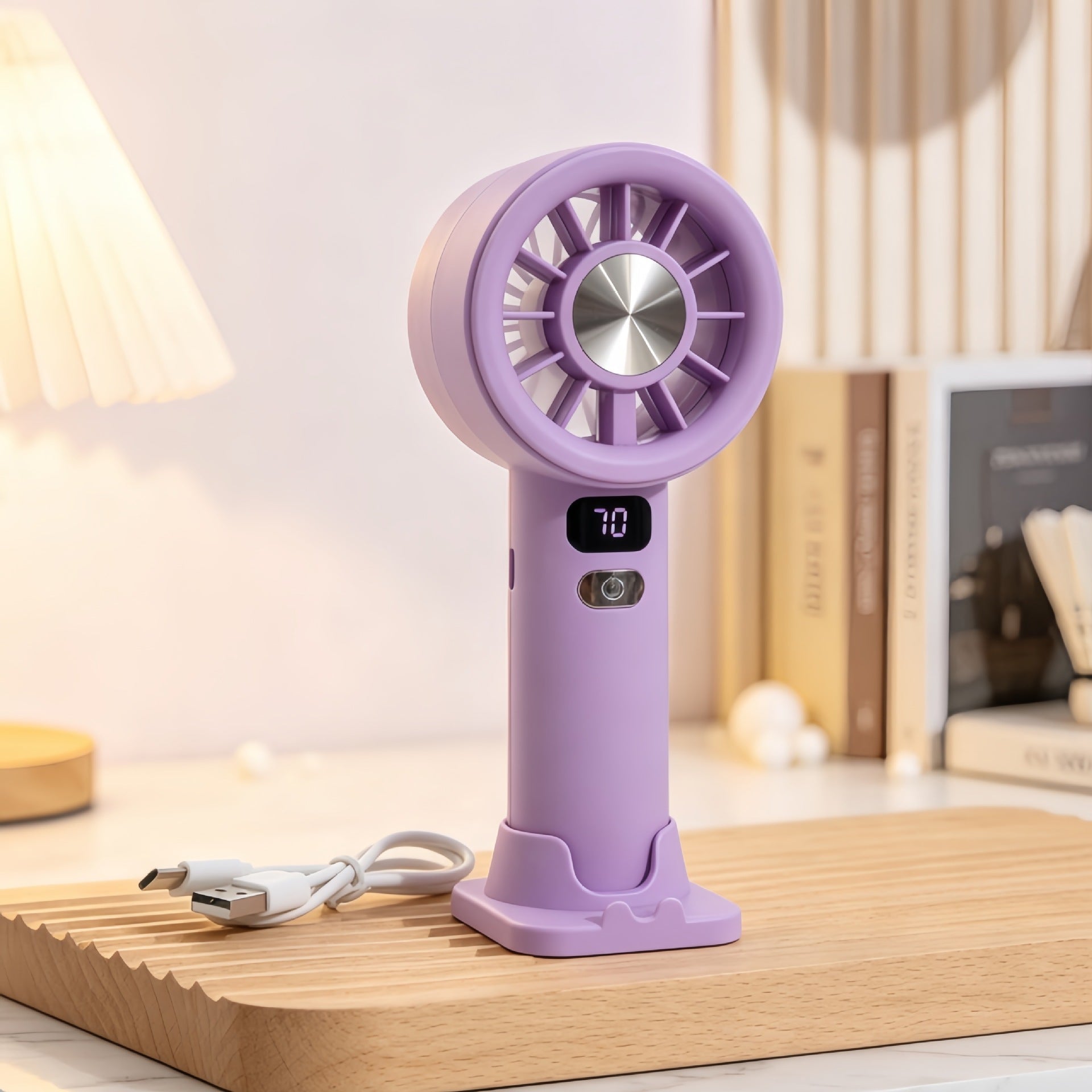 Portable Hand Fan with LCD Display USB Rechargeable Compact Personal Cooling Fan