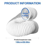 Universal Flexible Exhaust Hose 15cm Diameter Extendable 150cm for Portable AC and Dehumidifiers White