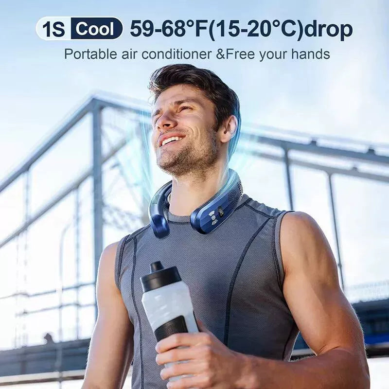 Portable Neck Cooling Fan USB Rechargeable Hands-Free Adjustable Airflow with LED Display
