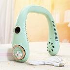 Women’s Portable Neck Fan USB Rechargeable Lightweight Ergonomic with Cute Animal Design