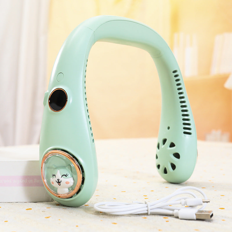Women’s Portable Neck Fan USB Rechargeable Lightweight Ergonomic with Cute Animal Design