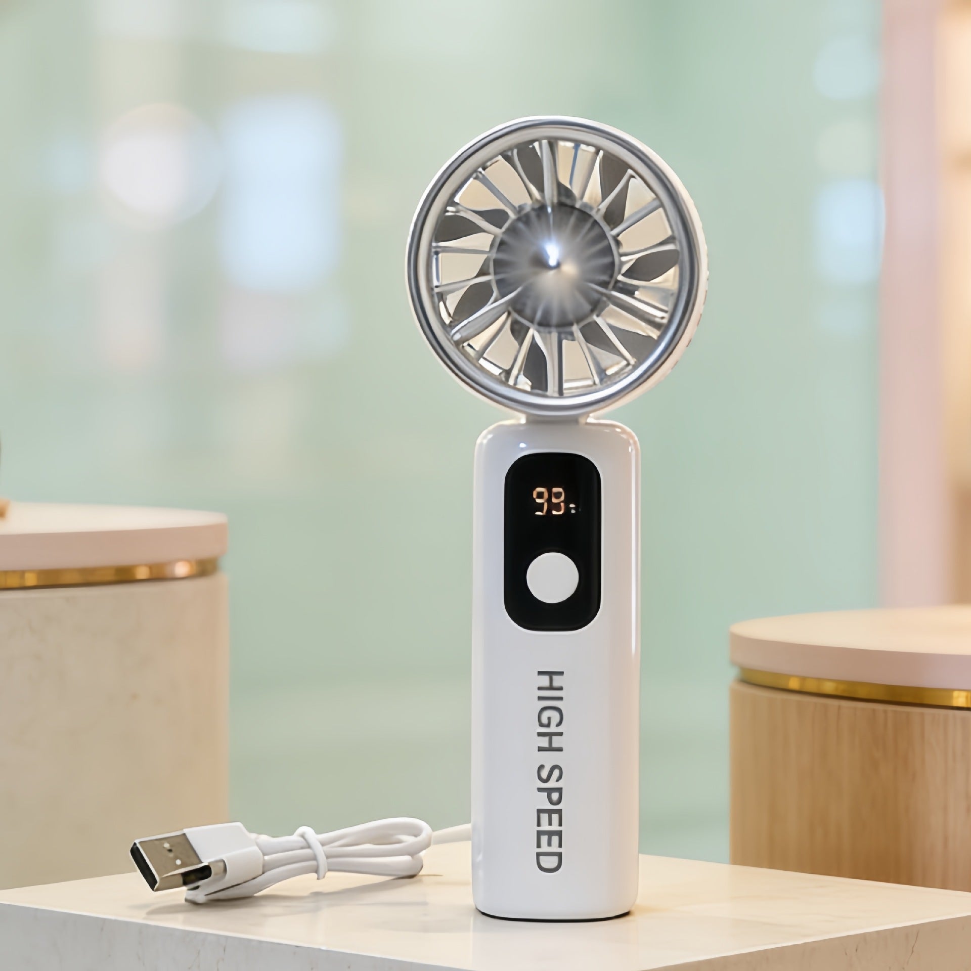 Portable High-Speed USB Charging Fan with LCD Display Compact Handheld Personal Cooling Fan for Women