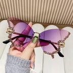 Women’s Butterfly Sunglasses with Sparkling Stones Green Accents UV Protection Lightweight