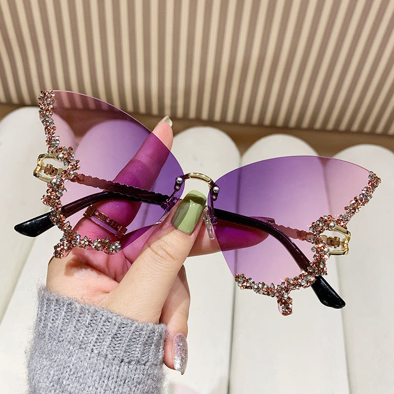 Women’s Butterfly Sunglasses with Sparkling Stones Green Accents UV Protection Lightweight