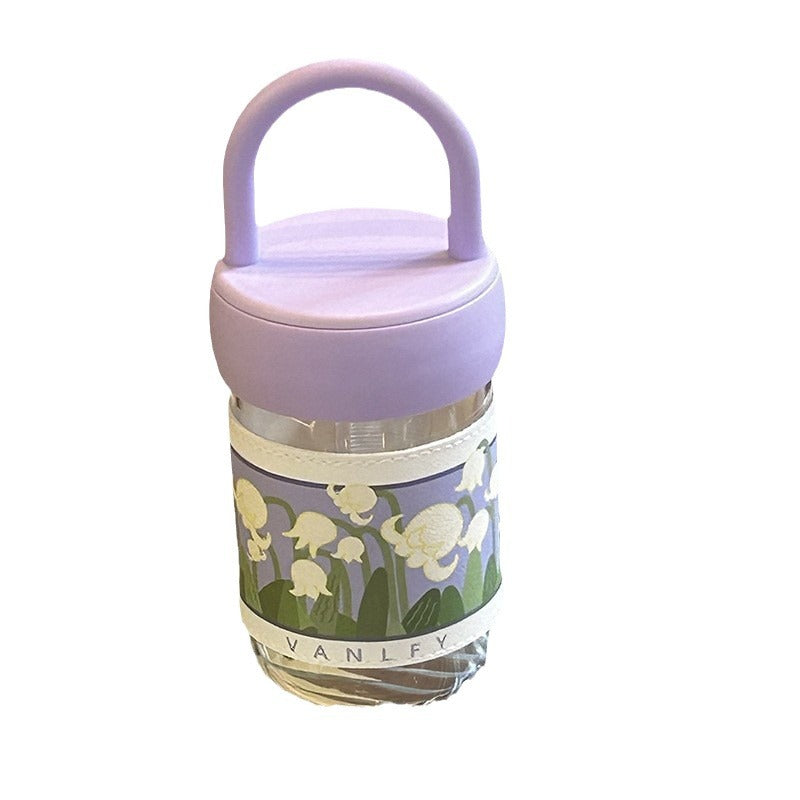 Insulated Women's Water Bottle with Ergonomic Handle Floral Design BPA-Free Plastic