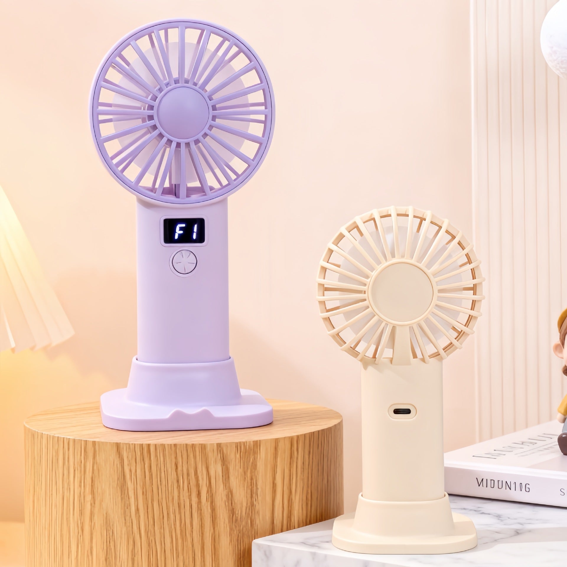 USB Rechargeable Handheld Fan with LCD Display and Three Speeds Compact Portable
