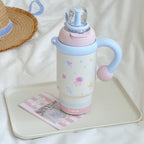 Insulated Women’s Water Bottle Leak-Proof Lid Built-In Straw Floral Design Compact Size