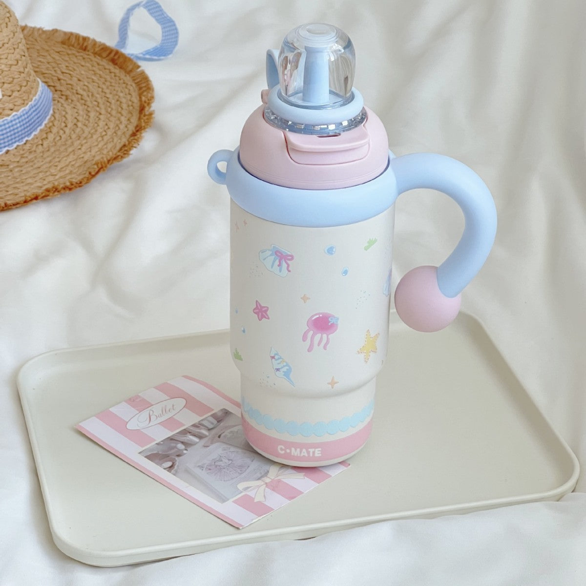Insulated Women’s Water Bottle Leak-Proof Lid Built-In Straw Floral Design Compact Size