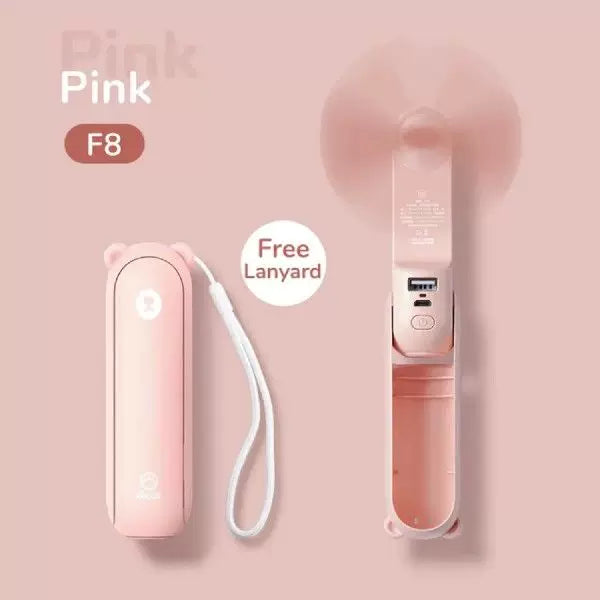 Foldable Rechargeable Portable Mini Fan with USB Power Bank and Lanyard Unisex One Size