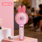 Portable USB Mini Hand Fan Rechargeable Quiet Motor LED Light Bear Ears Design
