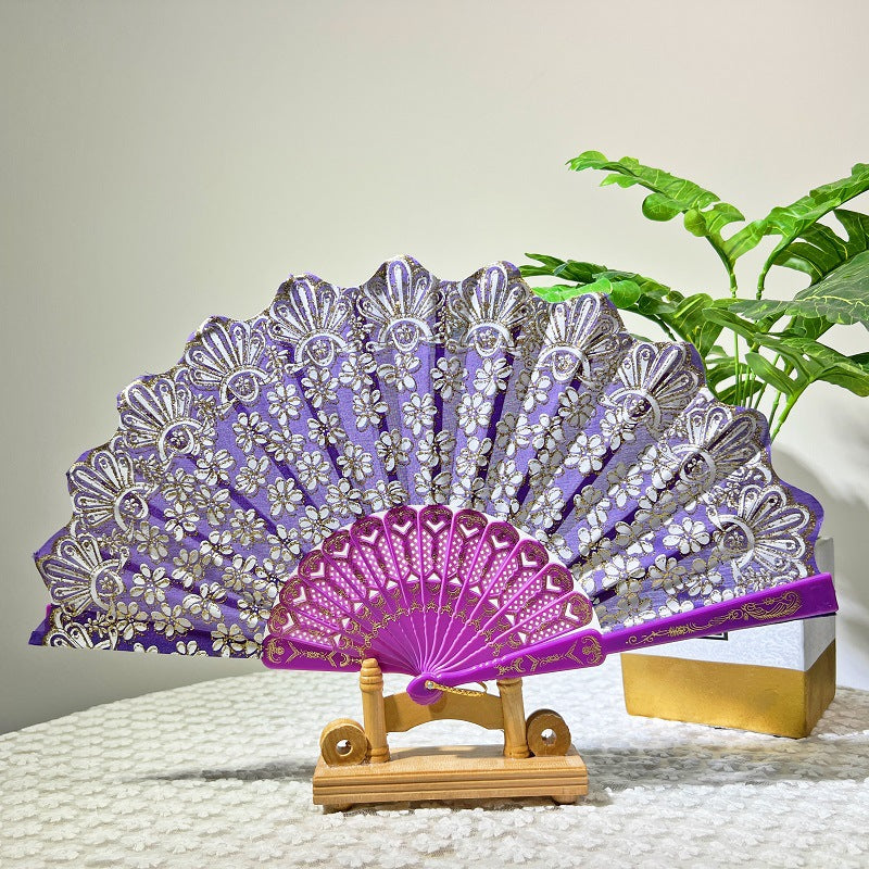Ladies Decorative Handcrafted Fan with Intricate Patterns and Vibrant Colors