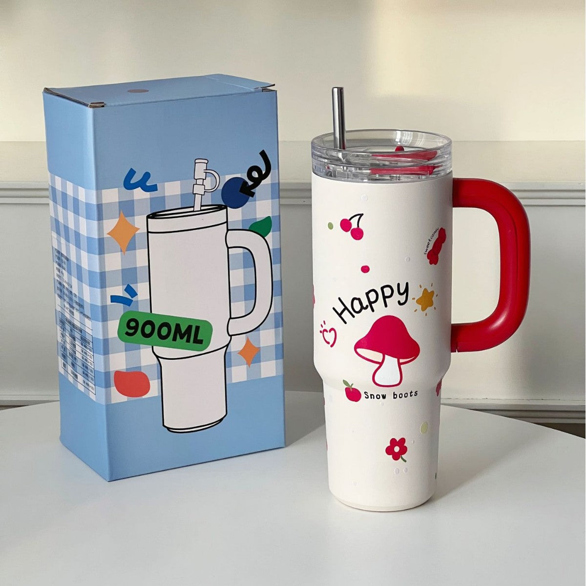 Women's Insulated Stainless Steel Cup With Straw Spill-Resistant Travel Tumbler