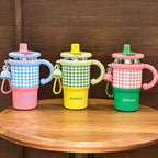 Insulated BPA-Free Plastic Water Bottle with Ergonomic Handle Checkered Design for Women
