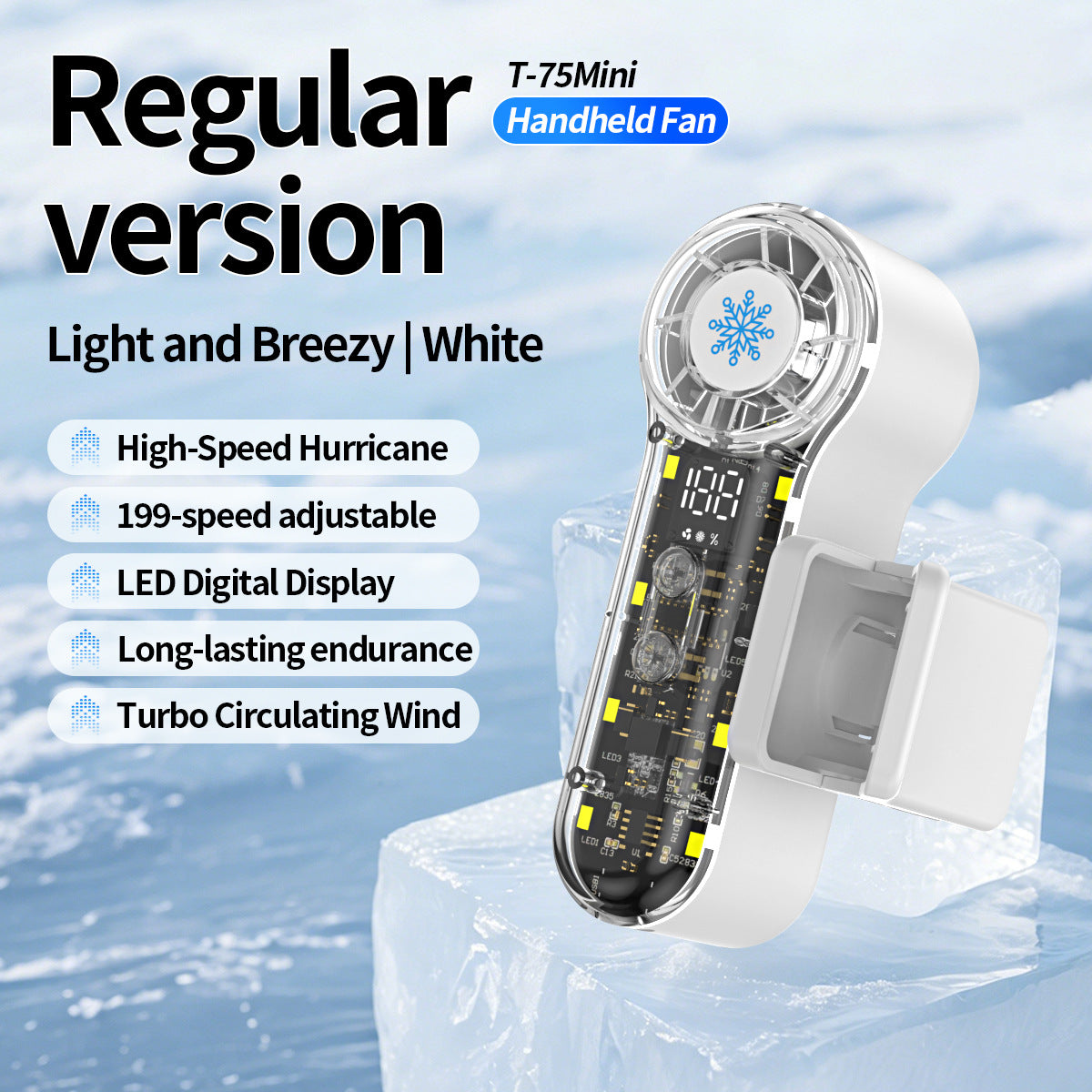 Portable Mini Hand Fan High-Speed 199 Settings LED Display Long Battery Life Compact for Women