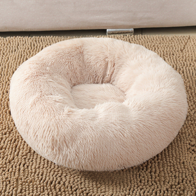 Pet Bed Soft Plush Round Shape Non-Slip Bottom for Cats and Small Dogs