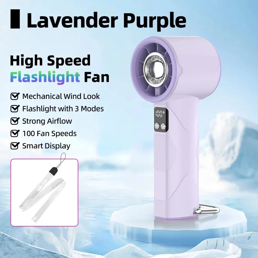 High-Speed Handheld Fan with Built-In LED Light and Adjustable Wind Settings