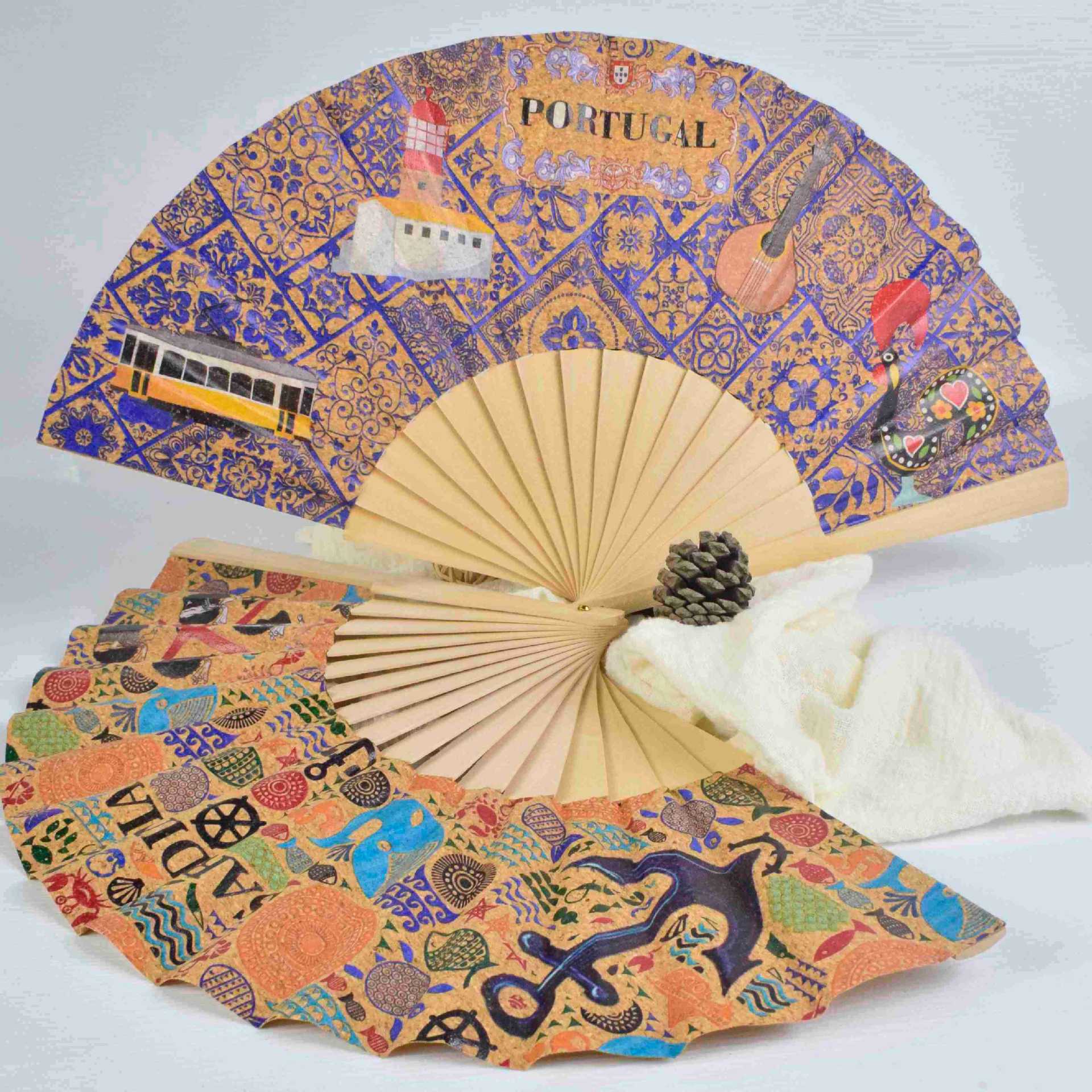 Ladies Fan with Elegant Wooden Frame and Cultural Motif Lightweight Portable