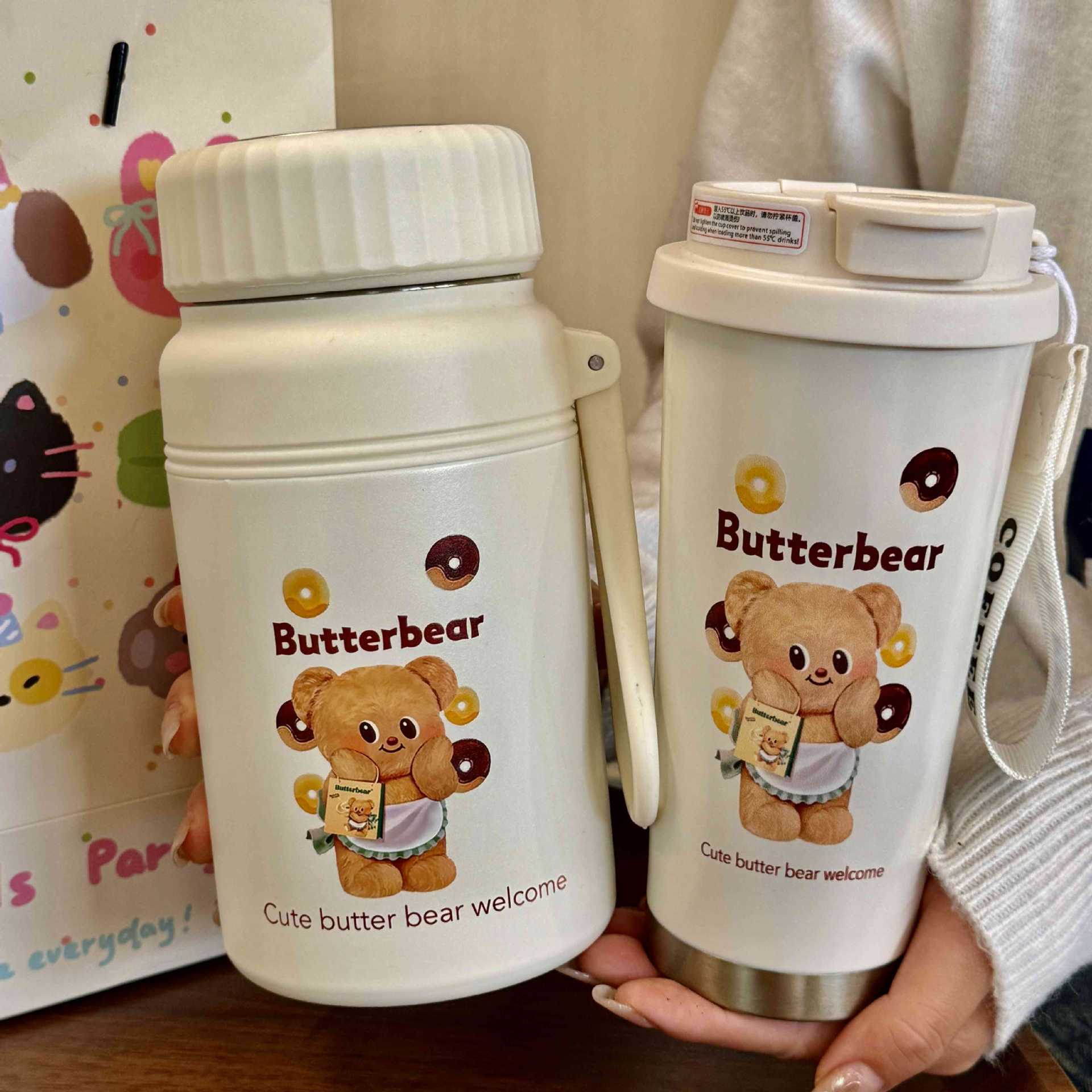 Insulated Water Bottle for Women Double-Walled with Leak-Proof Lid and Animal Design Carry Handle