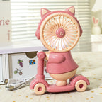 USB Desk Fan Cute Cat Design Portable Quiet Operation Adjustable Tilt for Women