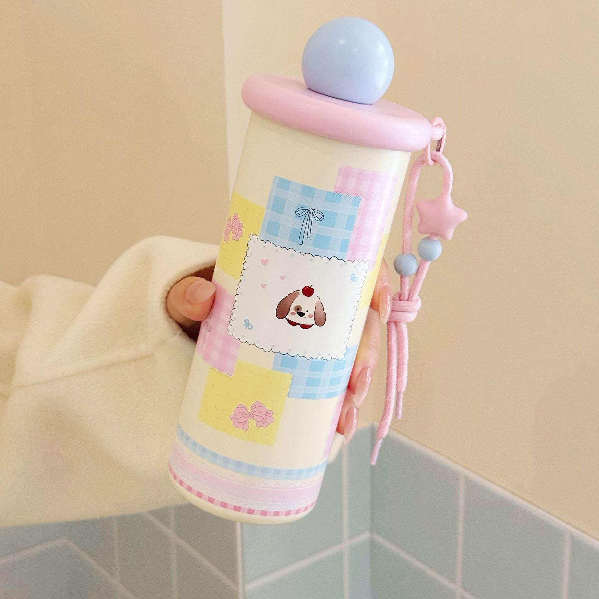 Insulated BPA-Free Plastic Water Bottle with Carrying Strap and Animal Motif for Women
