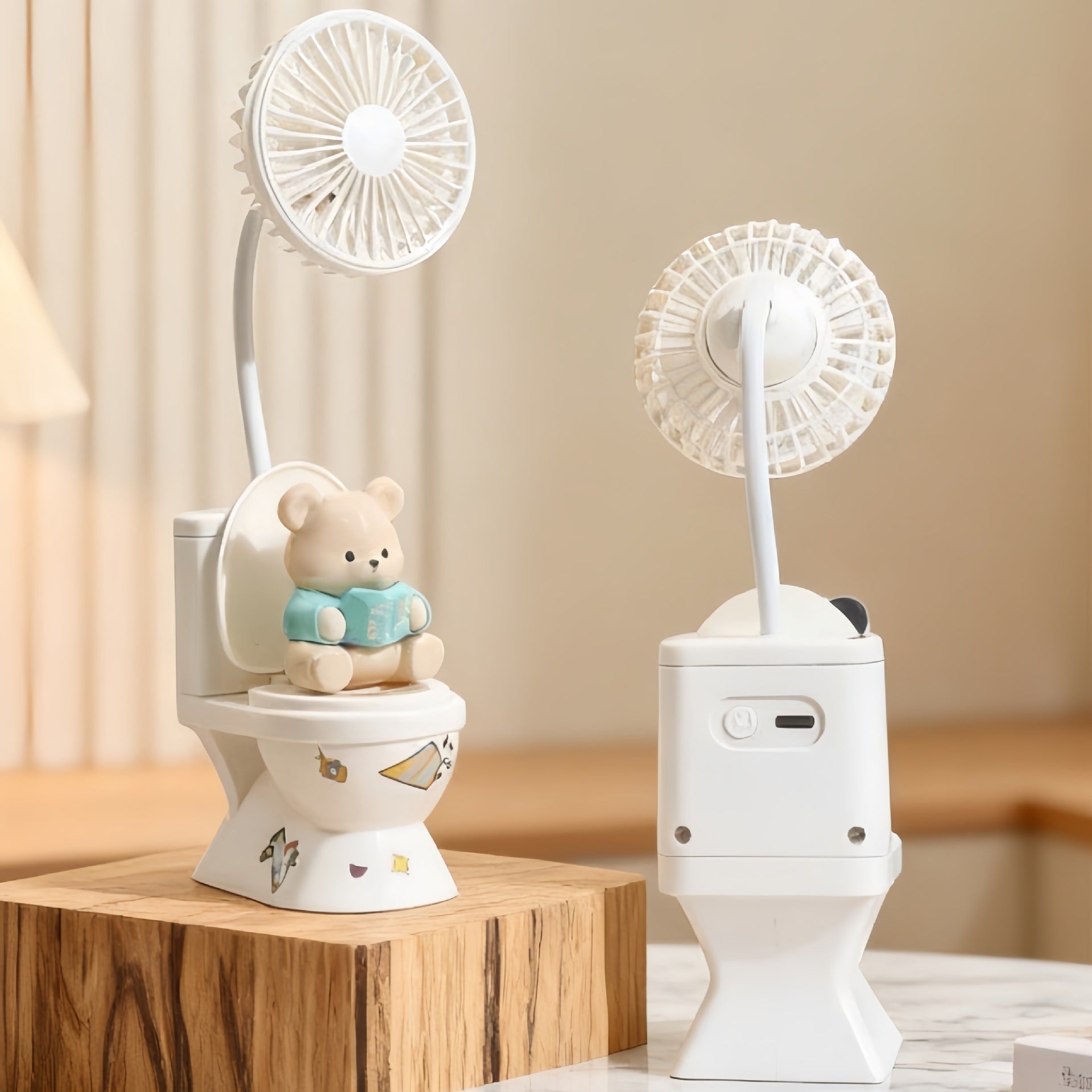 Ladies Portable USB Rechargeable Hand Fan with Cute Plush Bear Design Quiet Operation