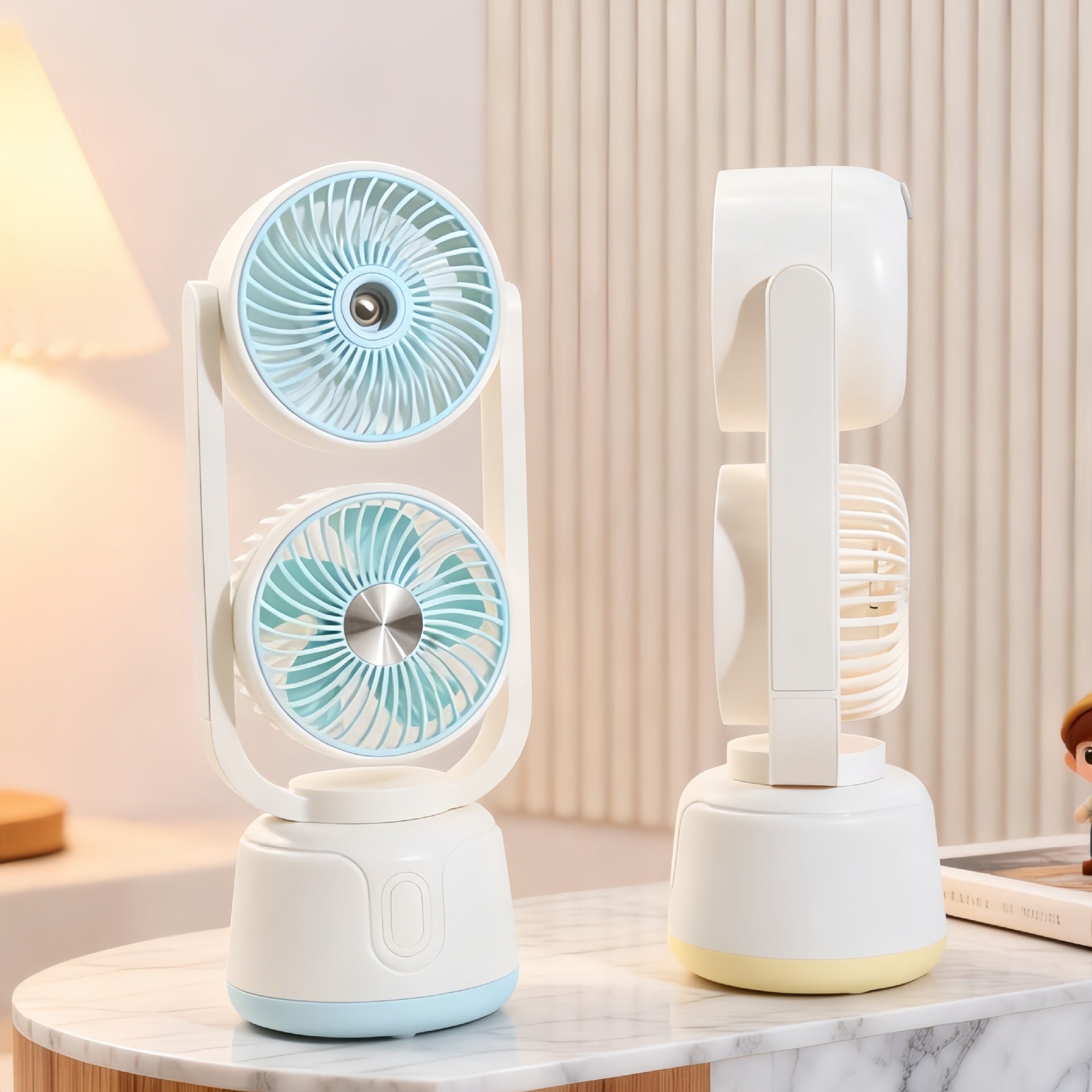 Portable Double Fan USB Rechargeable Quiet Motor Tiltable Heads Unisex