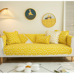 Ladies Sofa Throw Cotton Cover with Yellow White Floral Pattern and Cushions